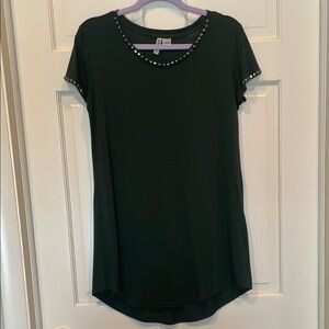 Divided By H&M Short Sleeve Hunter Green Dress with Metal Detail, Size XS